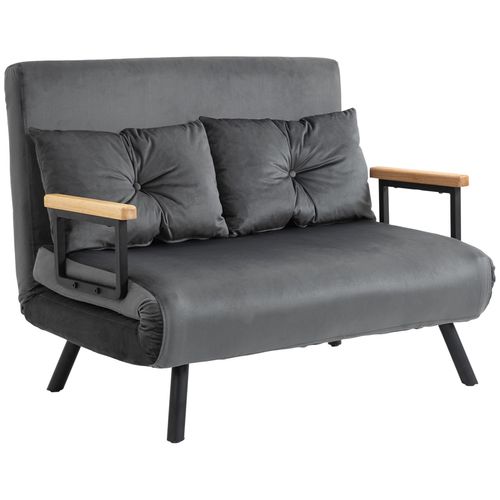 Canapé Convertible 2 Places Canapé-Lit Dossier Réglable 5 Niv. 2 Coussins Revêtement Effet Velours Gris