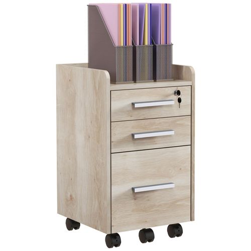 Caisson De Bureau Rangement Bureau Sur Roulettes 3 Tiroirs 1 Verrouillable 1 Trieur Dossiers Mdf Panneaux Chêne Clair