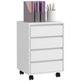 Caisson De Bureau Rangement Bureau Sur Roulettes 4 Tiroirs Coulissants Mdf Aspect Bois Blanc