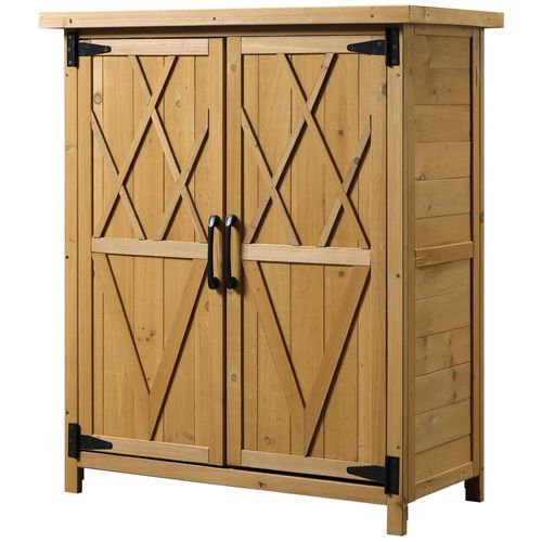 Abri De Jardin Armoire De Jardin Remise Pour Outils Sur Pied Dim. 75l X 40l X 90h Cm 3 Étagères 2 Portes Toit Tôle Bois Sapin Pré-Huilé