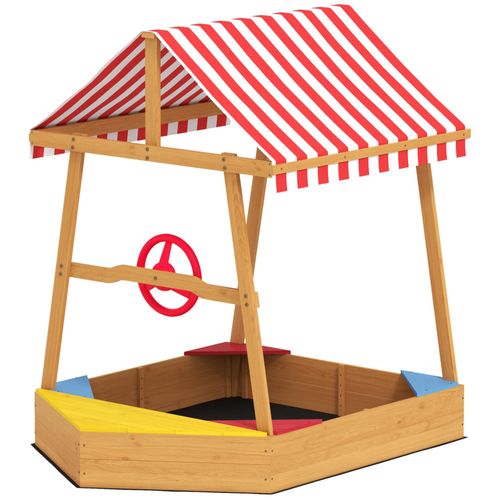 Bac À Sable En Bois Design Bateau Enfant - Sièges, Store Double Pente, Gouvernail - Bois Pré-Huilé