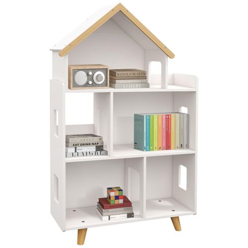 Bibliothèque Étagère Scandinave Design Maison 5 Niches Étagère Pieds Effilés Bois Pin Mdf Blanc