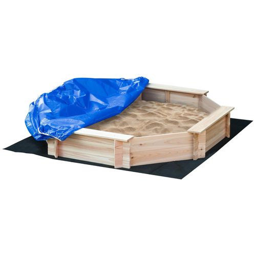 Bac À Sable Bois Octogonal Dim. 139,5l X 139,5l X 21,5h Cm - 4 Bancs - Bâche De Couverture, Non Tissé De Sol Inclus - Bois Sapin