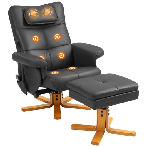 Ensemble Fauteuil Massant Repose-Pieds Design Chesterfield - Inclinable - Coffre - Tétière - Noir