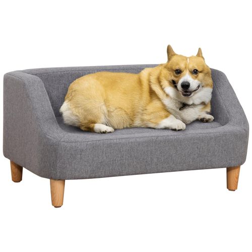 Canapé Chien Lit Pour Chien Design Scandinave Déhoussable Dim. 75l X 55l X 39h Cm Pieds Bois Tissu Polyester Gris