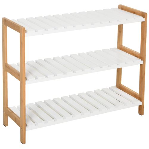 Etagère À Chaussures, Étagère De Rangement, Meuble Chaussures 3 Niveaux Bambou Mdf Blanc