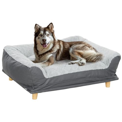 Canapé Pour Chien Grande Taille Dim. 100l X 70l X 30h Cm - Housse Zippée Lavable - Bois Polyester Gris