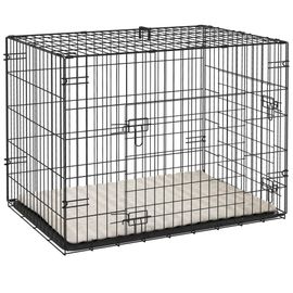 Cage Chien Pliable - 2 Portes Verrouillables, Plateau Amovible, Coussin - 76 X 53 X 60 Cm - Beige Noir