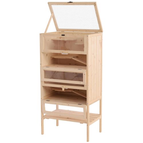 Cage Pour Hamsters Souris Petits Rongeurs Multi-Niveaux 5 Étages 10 Plateformes Bois De Pin 60 X 40 X 120 Cm