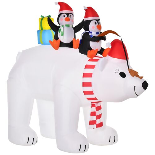 Ours polaire gonflable de Noël décoration gonflable LED de Noël 2,06H m lumières LED 2 pingouins blanc