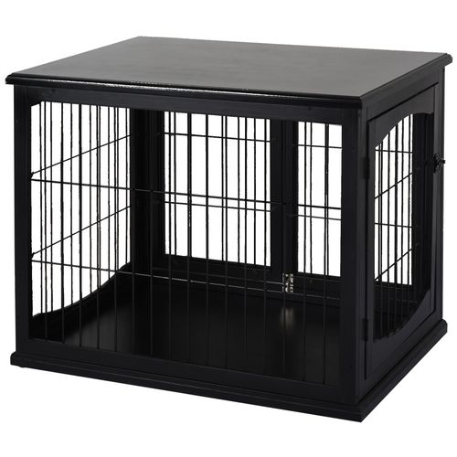 Cage Pour Chien Animaux Cage En Bois Mdf Classe E1 3 Portes Verrouillables Max. 30 Kg Dim. 81l X 58l X 66h Cm Noir