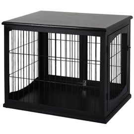 Cage Pour Chien Animaux Cage En Bois Mdf Classe E1 3 Portes Verrouillables Max. 30 Kg Dim. 81l X 58l X 66h Cm Noir