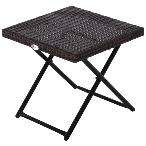 Table Basse Pliable De Jardin Style Cosy Chic Dim. 40l X 40l X 40h Cm Métal ?Poxy R?Sine Tress?E Imitation Rotin Marron