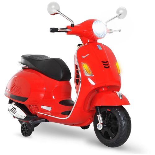 Vespa scooter moto électrique enfants 6 V dim. 102L x 51l x 76H cm musique MP3 port USB klaxon phare feu AR rouge