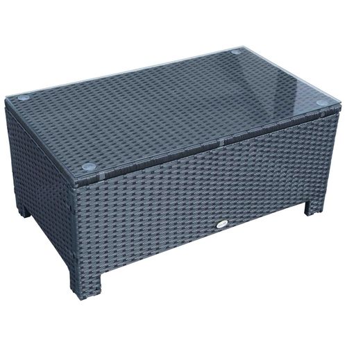 Table Basse De Jardin Plateau Verre Tremp? 5 Mm Rotin Tress? 85 X 50 X 39cm Max. 50 Kg Noir