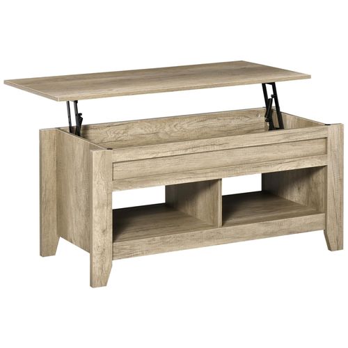 Table Basse Rectangulaire Plateau Relevable 2 Niches Et Coffre Panneaux Particules Aspect Chêne Clair