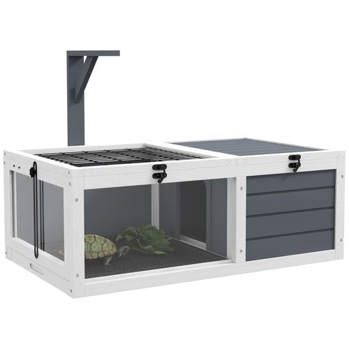 Maison Enclos Cage Pour Petit Animal Tortue Avec 2 Espaces Bois Gris