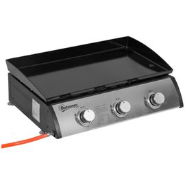 Plancha gaz de table portable réglable - 3 brûleurs 9 kW - barbecue gaz camping - plaque de cuisson, réceptacle graisse - acier noir métal