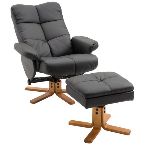 Fauteuil Relax Inclinable Style Contemporain Repose-Pieds Coffre Rangement Revêtement Synthétique Acier Bois Noir