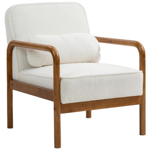 Fauteuil Lounge Design Effet Laine Bouclée Bois Hévéa Verni