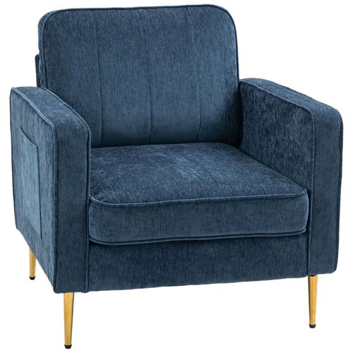 Fauteuil Style Art Déco Piètement Métal Doré Tissu Bleu