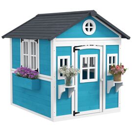 Maison De Jeux Enfant - Jeu Plein Air Maisonnette Enfant - Dim. 114l X 126,4l X 135h Cm - Bois Bleu Blanc Noir