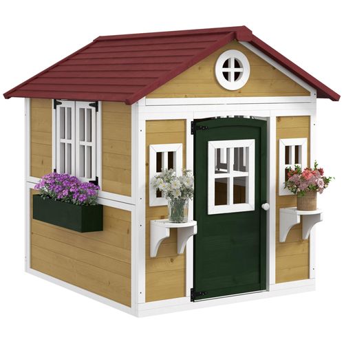 Maison De Jeux Enfant - Jeu Plein Air Maisonnette Enfant - Dim. 114l X 126,4l X 135h Cm - Bois Vert Blanc Naturel Bordeaux