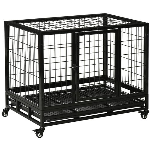 Cage Pour Chien Animaux Cage De Transport Sur Roulettes 2 Portes Noir