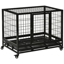 Cage Pour Chien Animaux Cage De Transport Sur Roulettes 2 Portes Noir