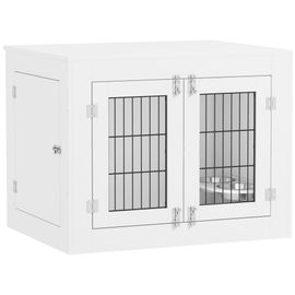 Cage Chien Intérieure - 2 Portes - 2 Bols Rotatifs 360° - 80 X 60 X 63 Cm - Blanc