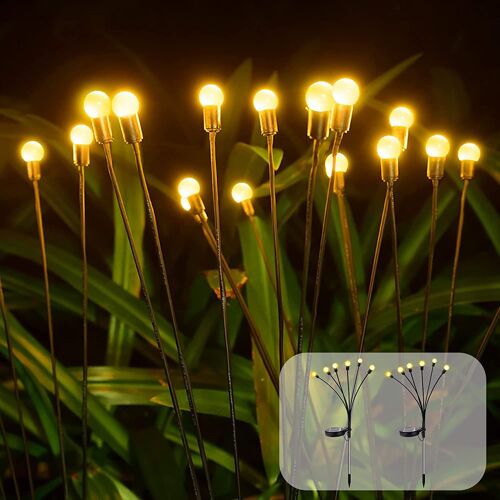 2Pcs Lampes Solaire de Jardin étanches Luciole, Lampe led Solaire Exterieur de Voie, Éclairage de fée d'art de Jardin Pour Allée,Terrasse,Décoration(Blanc Chaud)