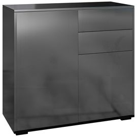 Commode Buffet Meuble De Rangement 2 Tiroirs 2 Portes Avec Étagère 79 X 36 X 74 Cm Noir Laqué