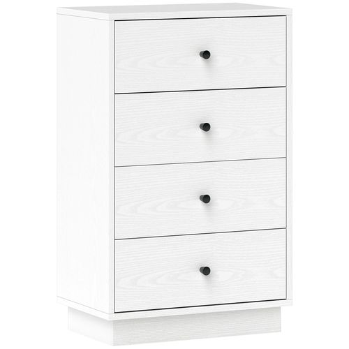 Commode 4 Tiroirs Dim. 47l X 29l X 75h Cm Poignées Coniques Métal Noir Effet Bois Blanc