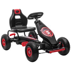 Kart À Pédales Enfant Go Kart Formule 1 Racing Super Power 5 Aileron Avant Pneus Gonflables Caoutchouc Noir Rouge