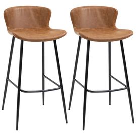 Lot De 2 Tabourets De Bar Design Vintage - Repose-Pied - Noir Marron