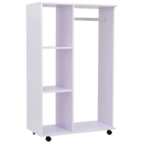 Portant À Vêtements Penderie Mobile Avec Roulettes 3 Étagères Latérales + Grand Espace Penderie Panneaux Particules Blanc