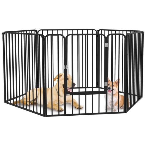 Parc Enclos Modulable Pour Chien Porte 6 Panneaux Noir