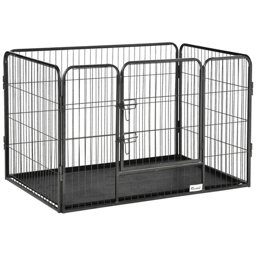 Cage Chien Démontable - Enclos Chien Intérieur/Extérieur - Porte Verrouillable, Plateau - Acier Abs Gris Noir