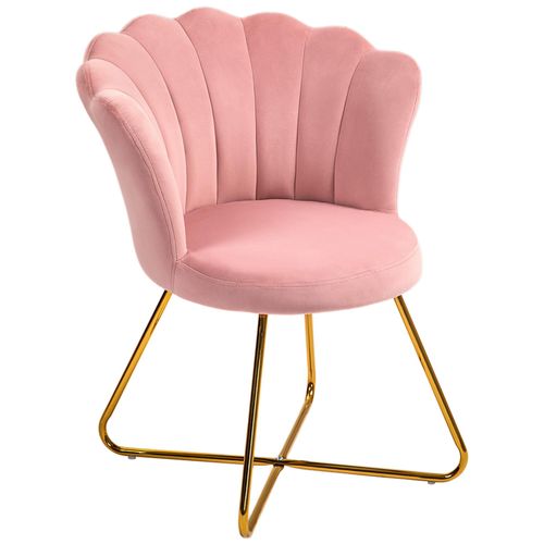 Fauteuil Design Coquillage Piètement Acier Doré Velours Rose Poudré