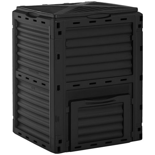 Composteur de jardin 300L - grande porte et couvercle - aération optimale - polypropylène noir