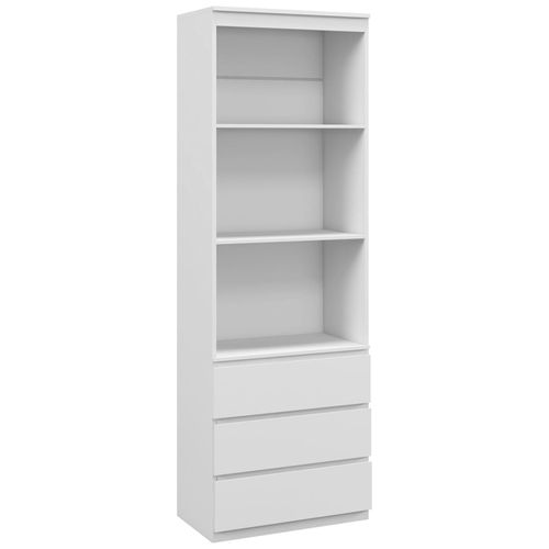 Bibliothèque 3 Étagères 3 Tiroirs - Dim. 60l X 35l X 180h Cm - Panneaux Aspect Bois Blanc