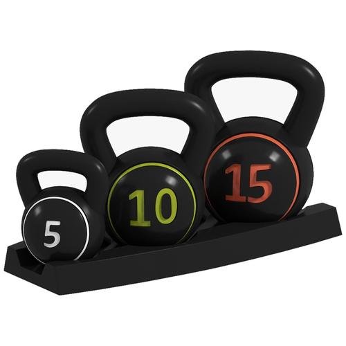 Lot De 3 Kettlebells 2,2/4,5/6,8 Kg - Prise Ergonomique - Entraînement Musculaire & Haltérophilie - Pvc Noir