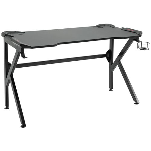 Bureau Gamer Support Casque Porte-Gobelet Passe-Câbles Métal Mdf Fibre Carbone Noir