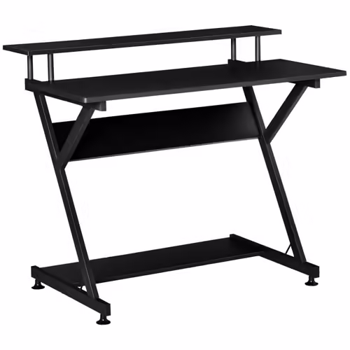 Bureau Informatique Gamer Avec Étagères Mdf Métal Noir