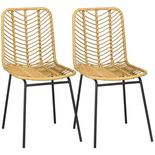 Lot De 2 Chaises De Jardin Style Colonial Piètement Acier Noir Résine Tressée Aspect Rotin