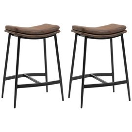 Lot De 2 Tabourets De Bar Vintage Acier Noir Assise Incurvée Marron Vieilli