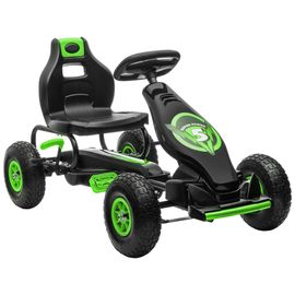 Kart À Pédales Enfant Go Kart Formule 1 Racing Super Power 5 Aileron Avant Pneus Gonflables Caoutchouc Noir Vert