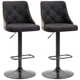 Lot De 2 Tabourets De Bar Design Vintage Chesterfield Réglable Pivotant 360° Bois Acier Lin Noir