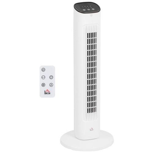 Ventilateur colonne oscillant 50W avec télécommande - 3 vitesses, timer, affichage LED - blanc