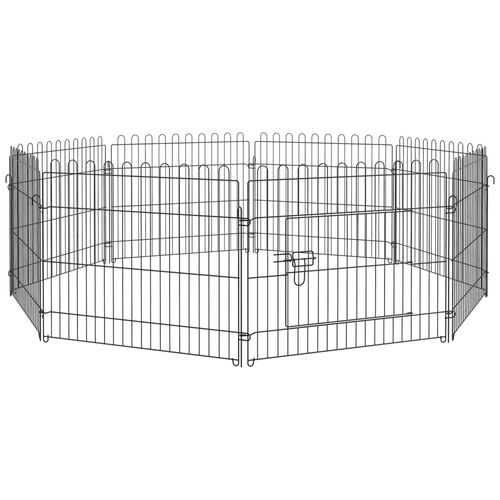 Pawhut Parc Enclos Pour Chiens Chiots Animaux Domestiques Diamètre 158 Cm 8 Panneaux 71l X 61h Cm Noir